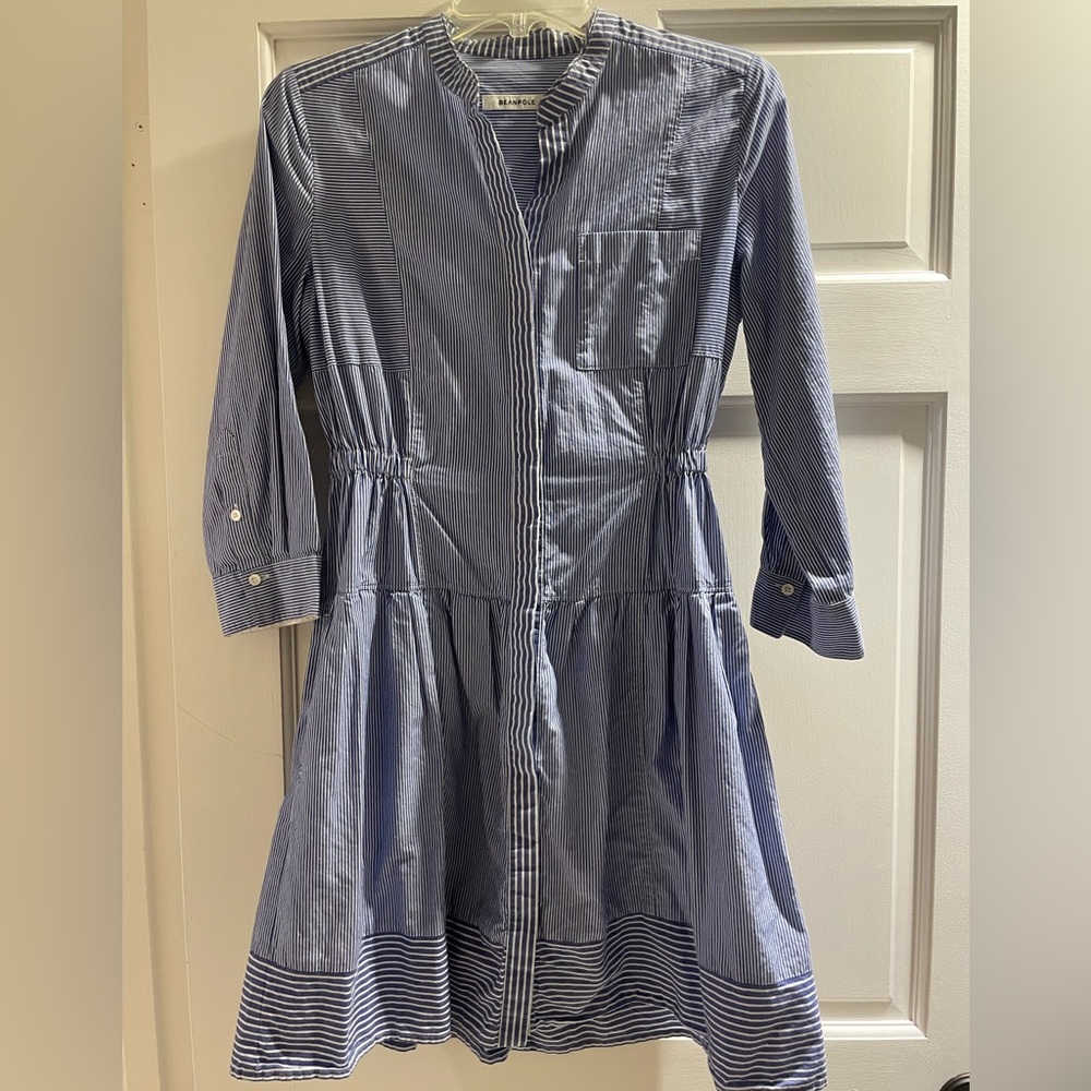Adorable Blue Striped Long Sleeve Dress
